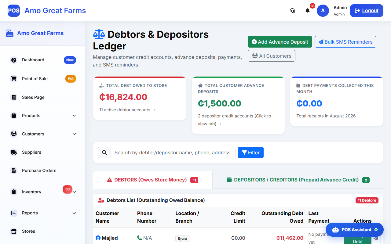 Customer Debtors Ledger