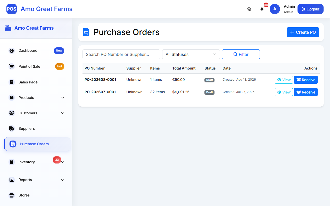 Supplier & Purchase Order Interface